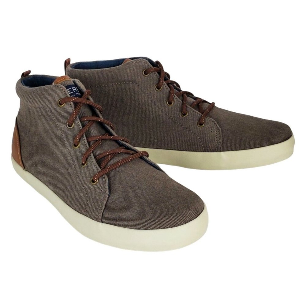 Sperry Boy's Brown Canvas Tuck Mid Lace Up Sneaker Shoes Size 13